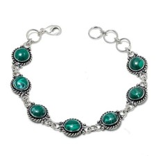 Green Malachite Gemstone Handmade 925 Sterling Silver Jewelry Bracelet Sz 7-8"