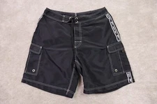 Pelagic Board Shorts Mens 32 Vintage USA Fishing Black Nylon Cargo Pockets