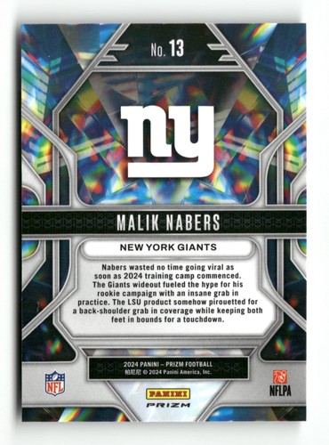 2024 Panini Prizm Prizmatic Green Ice Prizm Malik Nabers New York Giants #13 - Picture 2 of 2