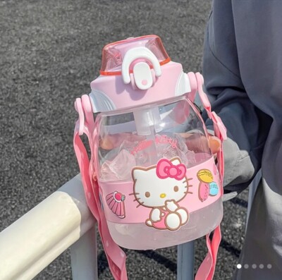 40oz Large Hello Kitty Sanrio Water Bottle Portable with Strap New Pink BPA Free