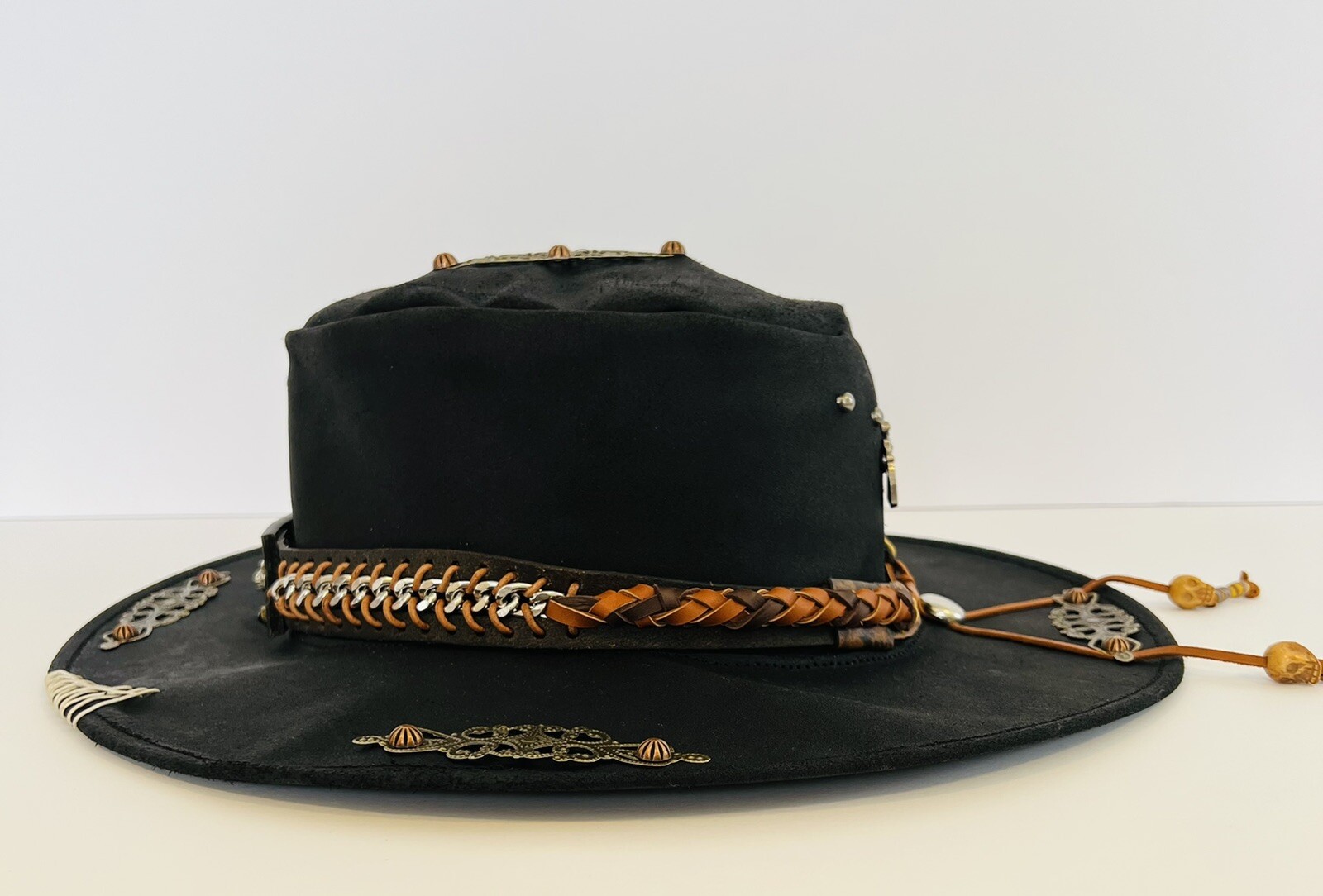 Hat Leather  Flat Brim Hunter Hunt Tiger image 4
