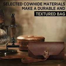 GENUINE LEATHER PROTECTIVE TRAVELING CASE FOR GILLETTE MUHLE PARKER SAFETY RAZOR