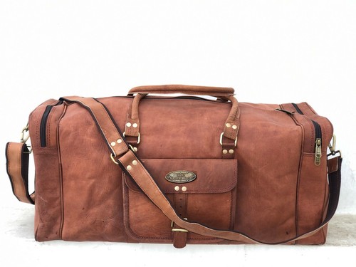 High Quality Camel Leather Travel Men Luggage Duffle Weekend Duffel Shoulder Bag - Picture 2 of 6