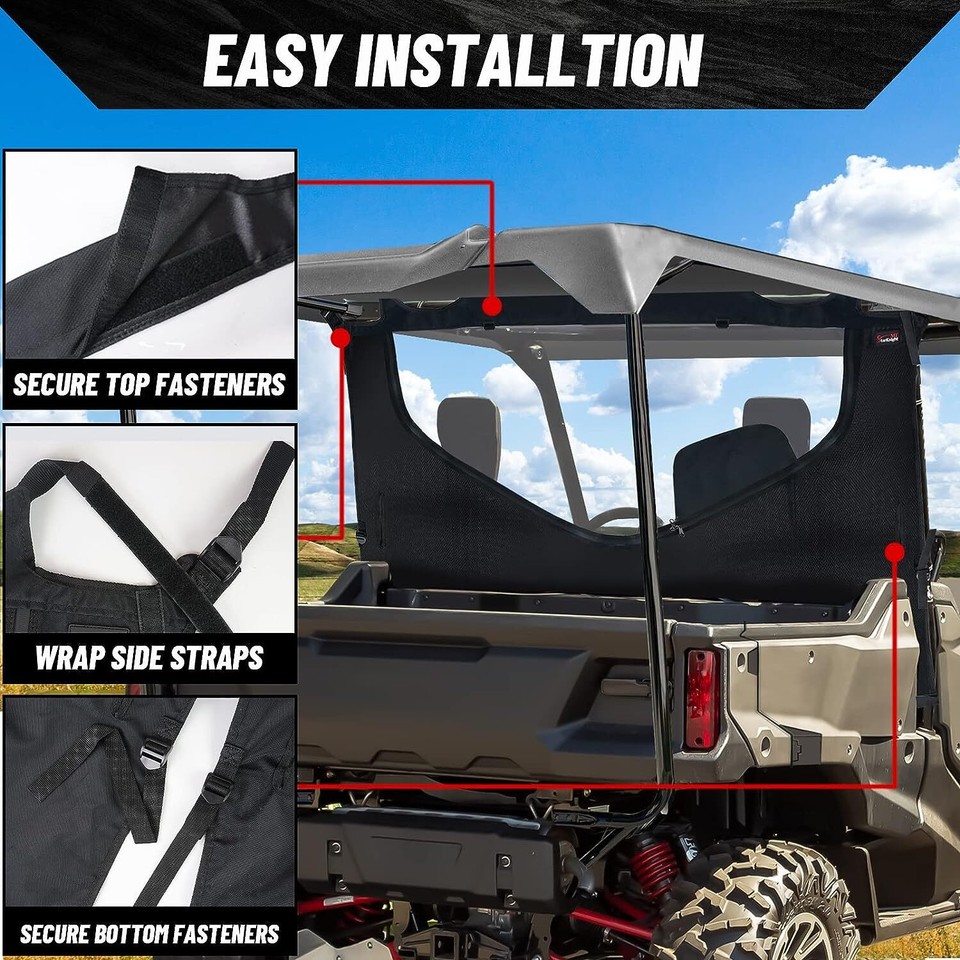 StarknightMT Fabric Rear Panel w/Open Window for Honda Pioneer 1000/ ...