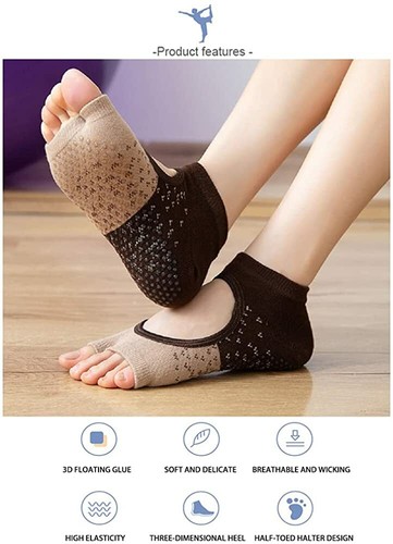 Yoga Pilates Toeless Socks with Grips ,Non Slip Half Toe for Barre Ballet Dance - Picture 27 of 41