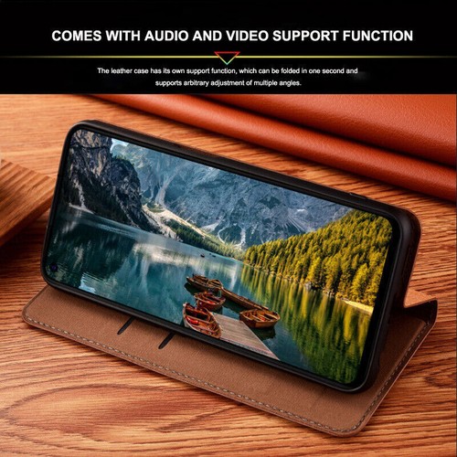 Funda tipo billetera de cuero genuino abatible para tarjetas para iPhone 16 15 14 13 12 11 Pro Max - Imagen 5 de 20