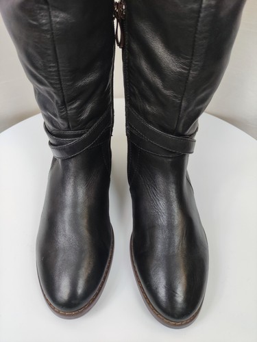 Wit Mooni Leather Boots Knee High Black Faux Fur Insole Low Flat Heel 36 - Picture 8 of 16