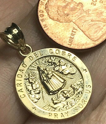 GOLD CARIDAD del Cobre Heiliger St. San Gebet Anhänger 10k Charm Halskette massiv oro 1''