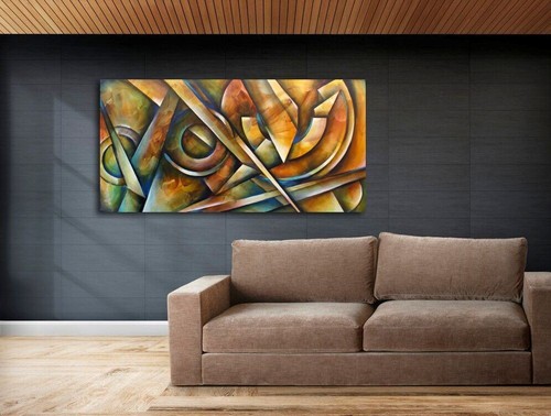 arte pintura geométrica tonos tierra profundidad colorido grande original hogar decorativo - Imagen 3 de 7