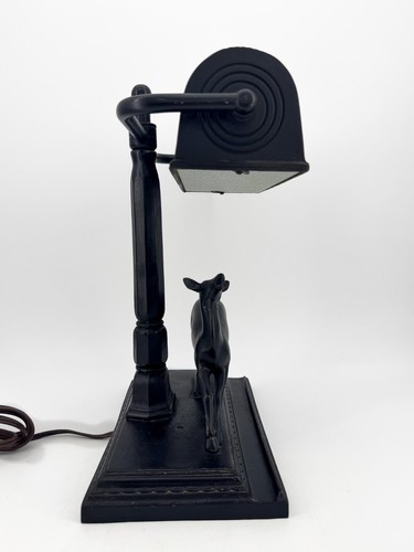 Vtg Signed FRANKART Antique Figural DEER Desk Banker's Lamp Art Deco Black Metal - Picture 10 of 23