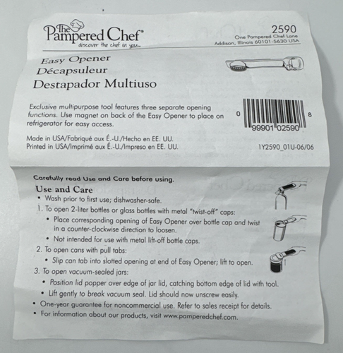 Pampered Chef Easy Opener #2590 Tool Magnetic Bottle Jar Opener 3 Functions - Picture 3 of 4