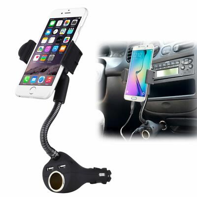 CAR MOUNT CHARGER DC SOCKET PLUG-IN HOLDER 2-PORT USB DOCK CRADLE for SMARTPHONE