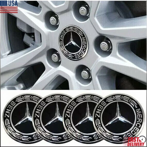 4PCS -75mm For Mercedes-Benz Wheel Rims Center Hub Caps AMG Wreath Classic Black - Image 2 of 4