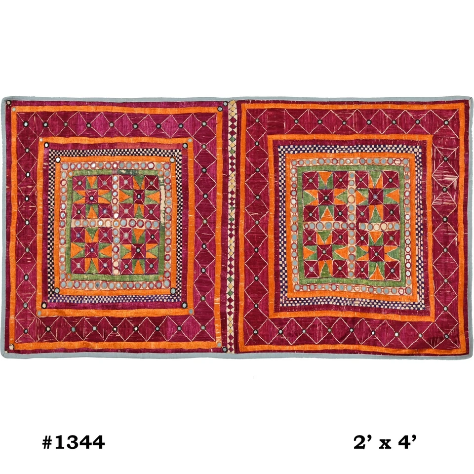 Textil de algodón hecho a mano 70-80 años, textil Gujrati ecológico, tapiz Foto 2 de 4