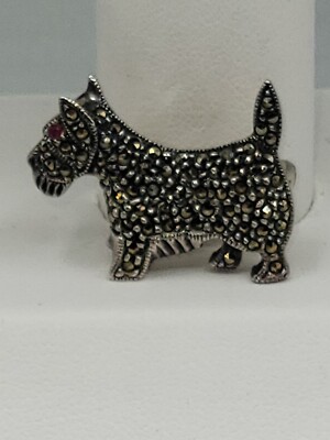 Judith Jack Scottie Terrier Marcasite Silver 925 Brooch Pin 
