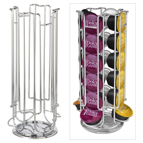 24 Coffee Pod Holder Rotating Chrome Tower Storage Stand for Dolce Gusto