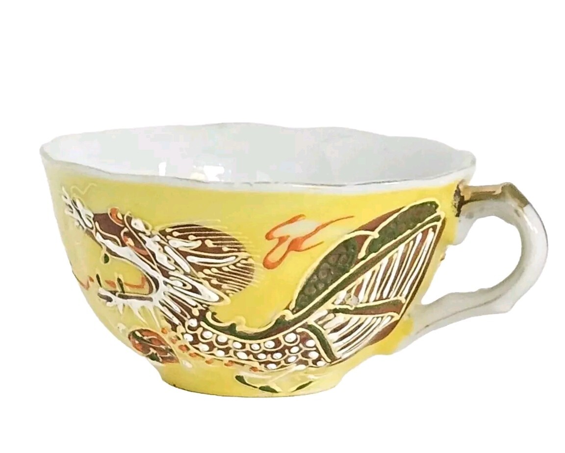 VTG Porcelain Yellow Tea/ Coffee Cup Handpainted 3D Dragonware
