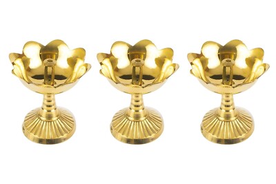 Traditionelle handgefertigte Messing Akhand Jyoti Diya für Haustempel Puja, 3...