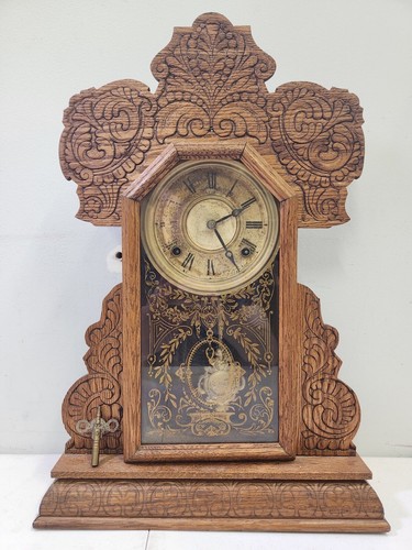 Antique 1897 E. Ingraham Clock Co GINGERBREAD KITCHEN MANTEL CLOCK Cayuga - Picture 1 of 11