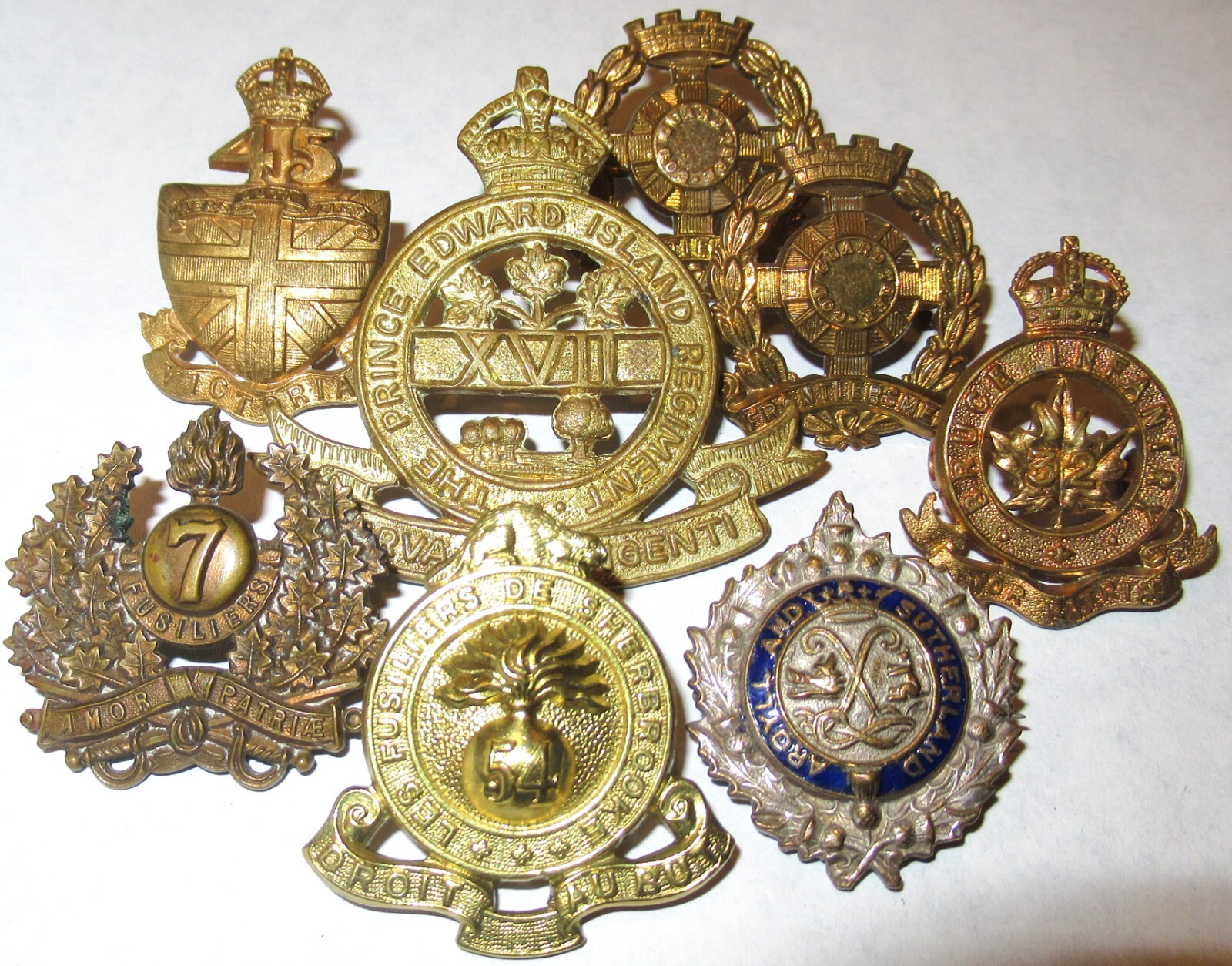 Pre WW1 WW2 Canada Badges 7th Fusiliers 45th 32nd Bruce PEI Sherbrooke