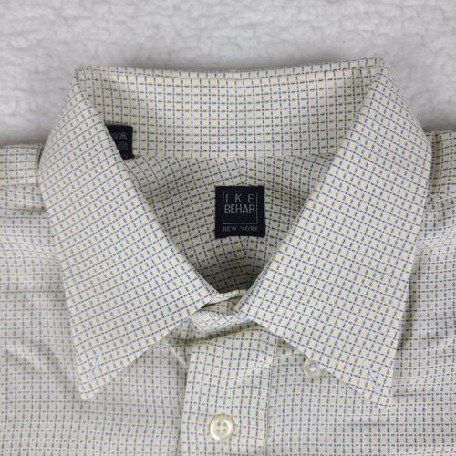IKE Behar NYC Shirt Mens 16.5 36 Blue Yellow Check Dress Button Up USA MADE - Picture 4 of 11