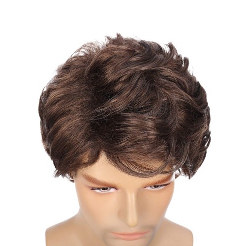 Brown Synthetic Curly Wigs Side Part Fashion Male Wig Halloween - Picture 4 of 12