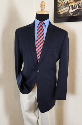 Ralph Lauren Men 44L Navy Blue Blazer MULTICOLORED Pin Stripes