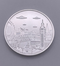 UFOs Over London 1 oz .999 Fine Silver Round BU Intaglio Mint Art Medal 79.99 per troy oz