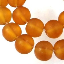 25 Frosted Sea Glass Round / Rocaille Beads Matte - Amber / Gamboge 8mm