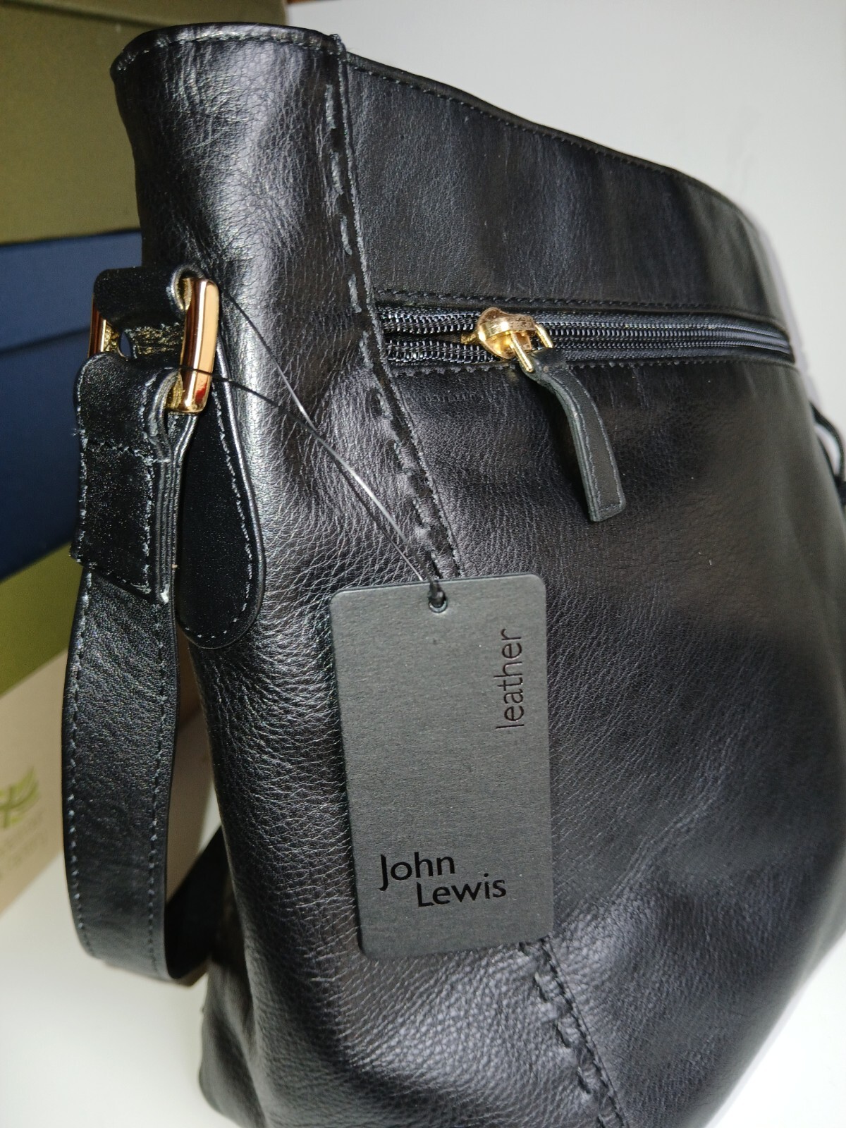 John Lewis Black Leather Womens Crossbody Shoulder Handbag Bag
