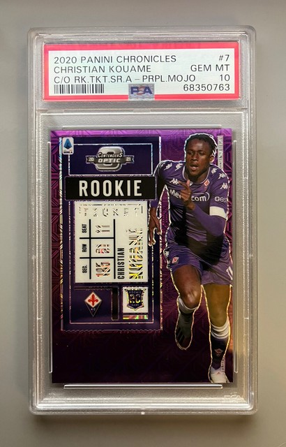 2020/21 CHRONICLES OPTIC CHRISTIAN KOUAME ROOKIE TICKET PURPLE MOJO PSA 10