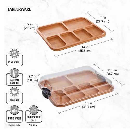 Bamboo Board, 6 Compartments with Locking Lid, Charcuterie, 11x14, Black - Picture 3 of 19