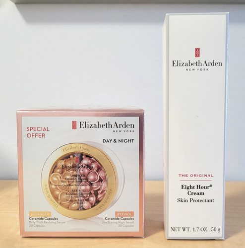 NIB ELIZABETH ARDEN Day & Night Ceramide Retinol Capsules 60ct & 8 Hour Cream