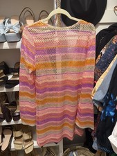 Show Me Your Mumu XL Crochet Cover Up Dress Pink Stripe Long Sleeve Beach Boho