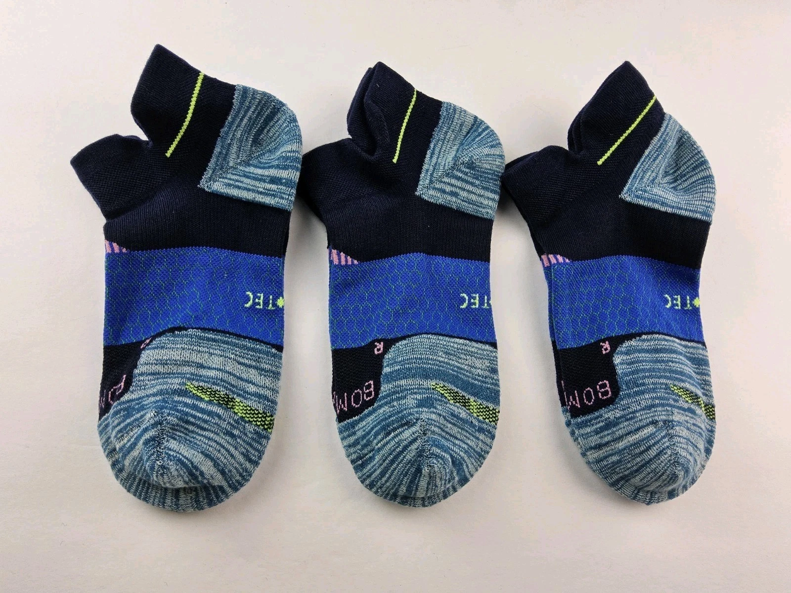 Bombas Hex-Tec Athletic Ankle Socks Lot Of 3 Pairs Navy Size M