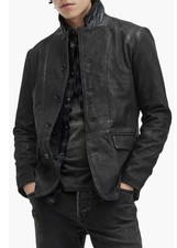 ALLSAINTS SURVEY DOUBLE LAYERED WAXED SUEDE BLAZER - Black - LARGE NWOT