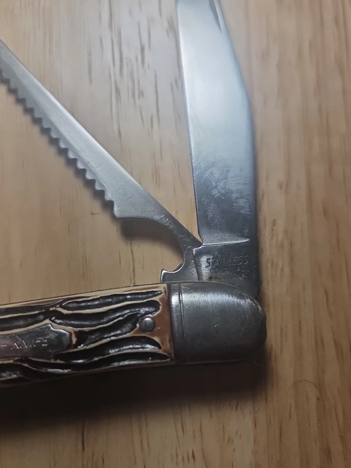 ВИНТАЖНЫЙ КАРМАННЫЙ НОЖ - 5 дюймов большой костяной рыбный нож из нержавеющей стали колониальный провайдер США - Изображение 2 из 4