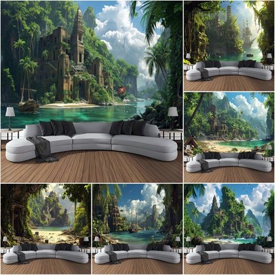 Large 3D Abandoned Pirate Ships Tapestry Wonderland Wall Hanging Backdrop Cover