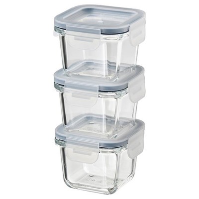 IKEA 365+ 180ml Square Glass Food Containers with Lids - Set of 3