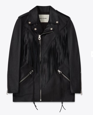 BLK DNM Womens Lamb LEATHER JACKET 68 BLACK FRINGES Size S 36