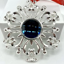 Lenox Silver-Plated Deep Sapphire Snowflake Ornament w/ Ornate Filigree Design