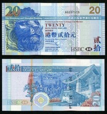 2 Crisp Uncirculated 20 Dollars Banknotes from Hong Kong HSBC & Bank of China