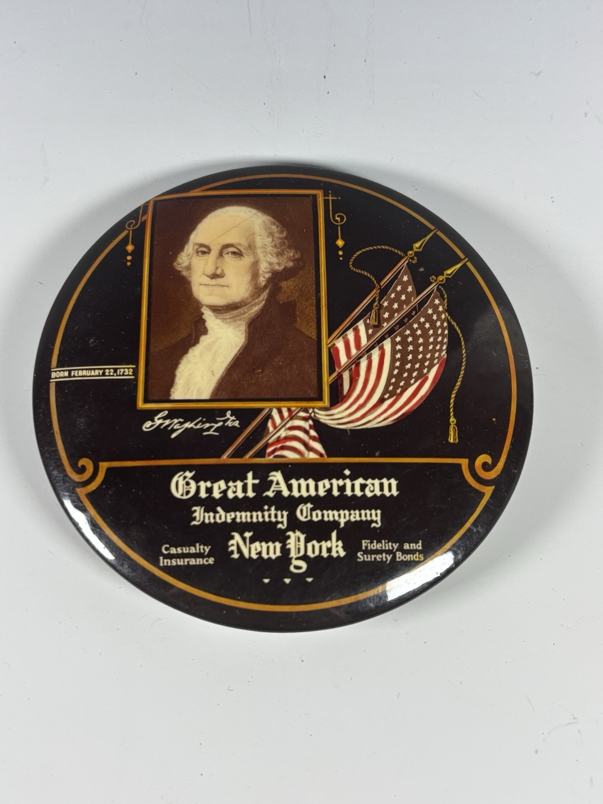 Rare George Washington Pocket Mirror Advertising Insurance - Bonds New York