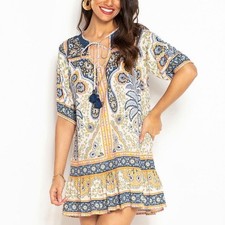 Farm Rio Boho Palm Mini Dress Small