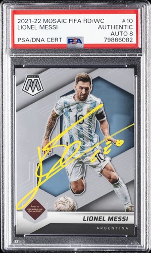 2021-2022 PANINI MOSAIC FIFA ROAD TO WORLD CUP LIONEL MESSI PSA AUTHENTIC AUTO 8