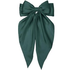 Hair Bow for Women Girls, Big Satin Bow Clip with Long Tail Christmas Green