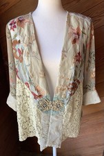 VTG Spencer Alexis Mixed Silk Rayon Floral Lace Boho Kimono Jacket Fairy Sz 1X