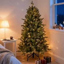 4FT Pre-Lit Artificial Christmas Tree with 628 PE&PVC Mixed Branch Tips, 200 ...
