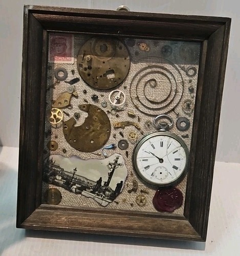 Framed Czech Disassembled Pocket Watch 1945 Stamp, Wax Seal