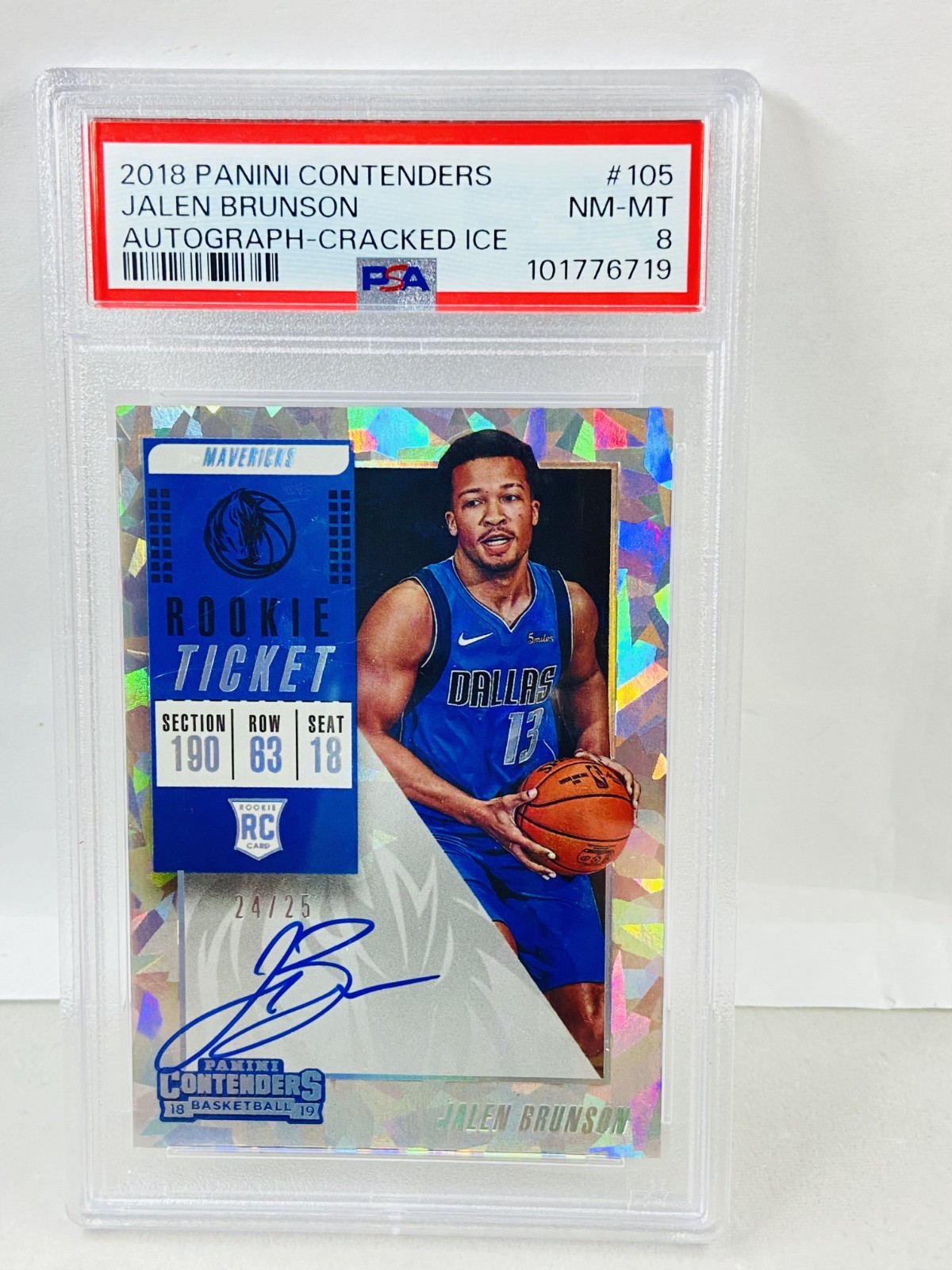 2018 Panini Contenders Jalen Brunson Rookie Ticket Auto Cracked Ice #24/25 PSA 8 view 1